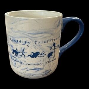 Canadian Triathlon Large 14oz. Coffee Mug Cup Blue Cream Running Moose Bear